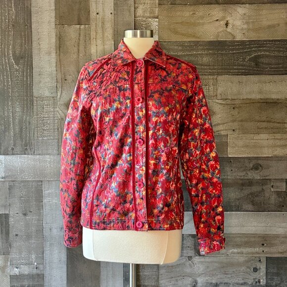Handmade reversible sparkly floral button up jacket medium feminine coastal fall - Picture 9 of 13